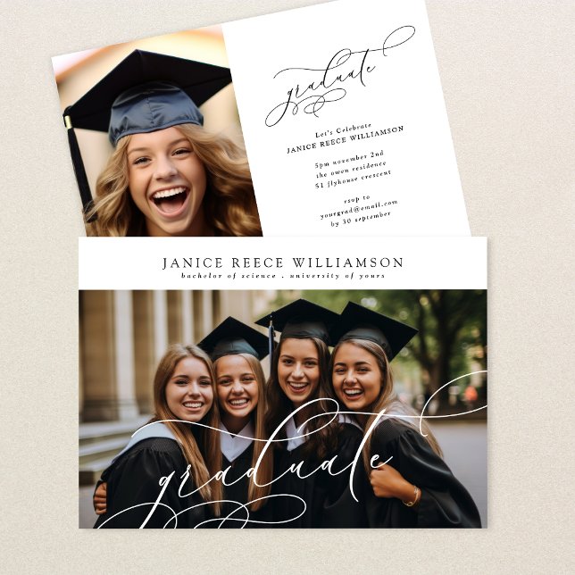 Customisable Calligraphy Photo College Graduation Announcement (Creator Uploaded)