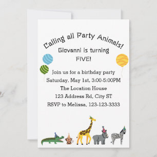 Customisable Calling all Party Animals Birthday Invitation