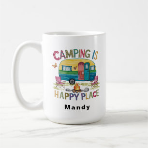 Customisable Camper "Camping is Happy Place" Coffee Mug