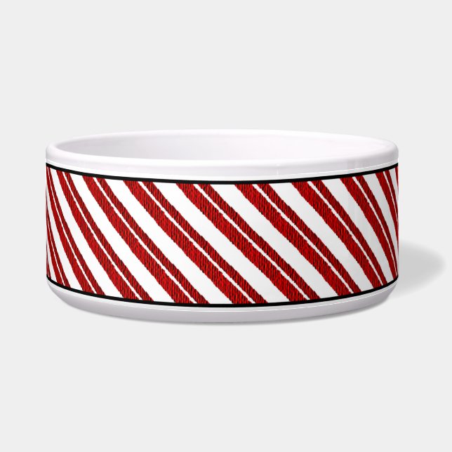 Customisable Candy Cane Striped Holiday Pet Bowl (Front)