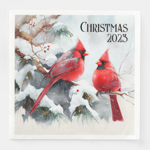 Customisable Cardinals in Snowy Winter Scene Napkin