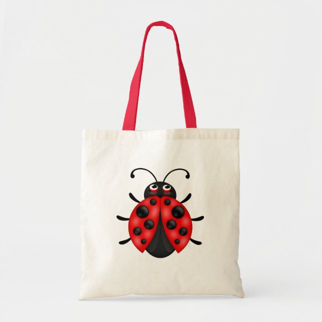 Customisable Cartoon Red Ladybug Canvas Tote Bag (Front)
