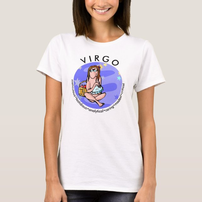 Customisable Cartoon Virgo traits Zodiac T-Shirt (Front)