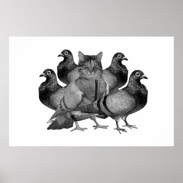 Customisable Cat amongst the Pigeons Poster (Front)
