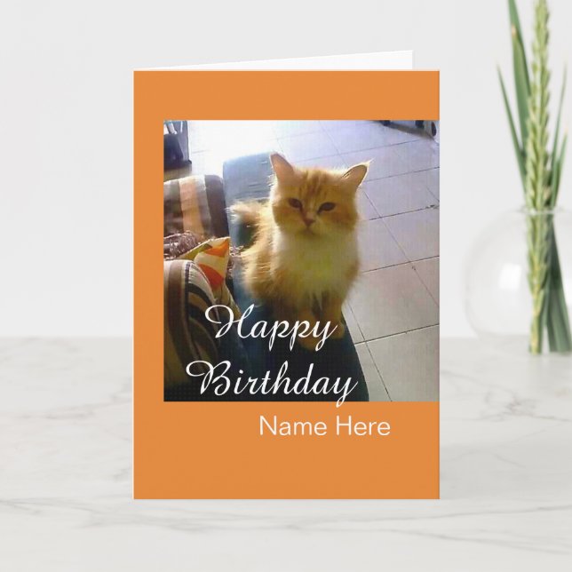 Customisable Cat Birthday Greeting Card With Name (Front)