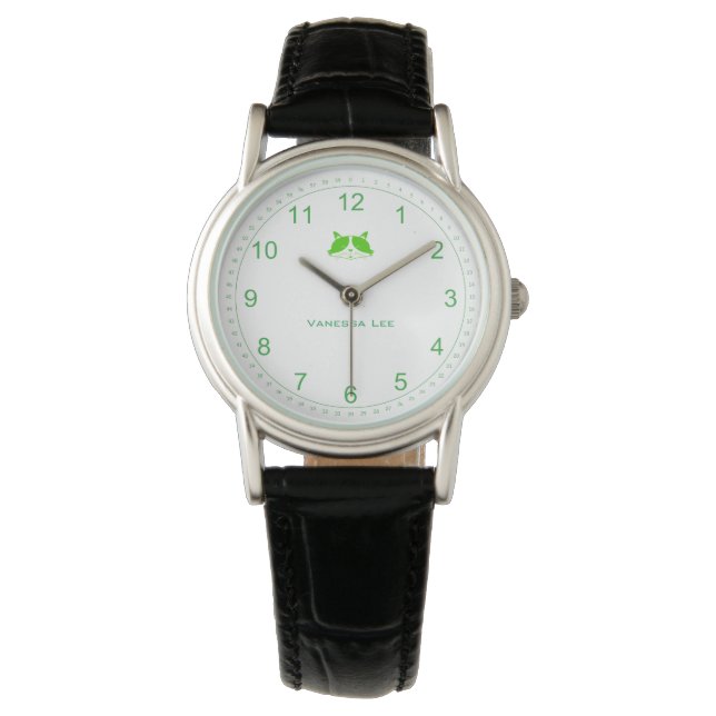 Customisable Cat Lady Watch in Green (Front)