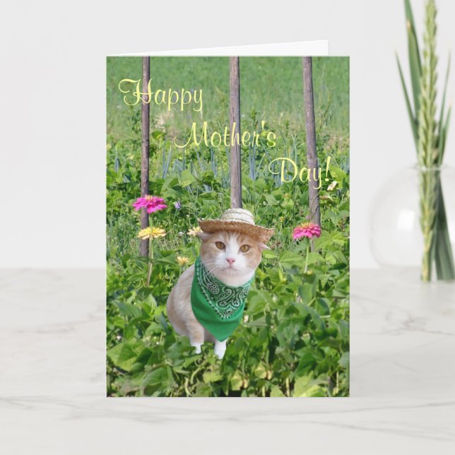 Customisable Cat Lover Mother's Day Gardener Card (Front)