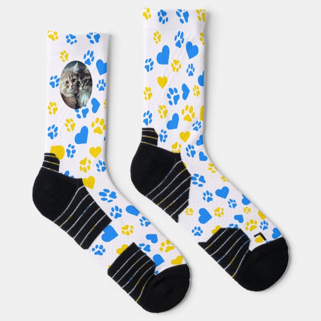 Customisable Cat Paw Print Socks with Heart Design (Right)