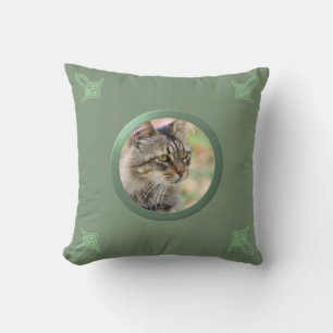 Customisable Cat / Pet Memory Photo (Green) Cushion