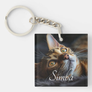 Customisable Cat Photo Keychain with Name