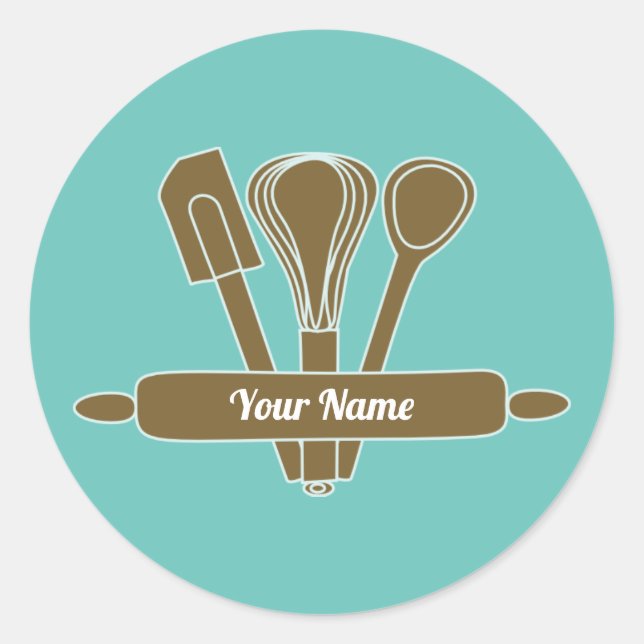 Customisable caterer cook baker teal classic round sticker (Front)
