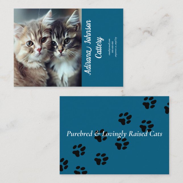 Customisable Cattery Business Card Blue Design  (Front/Back)