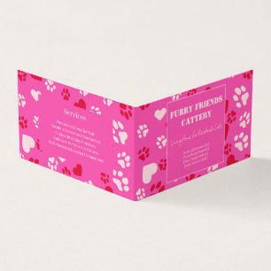 Customisable Cattery Business Card Pink Paw Print