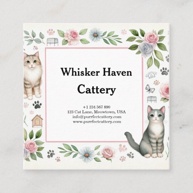 Customisable Cattery Business Card With Cat Motif (Front)