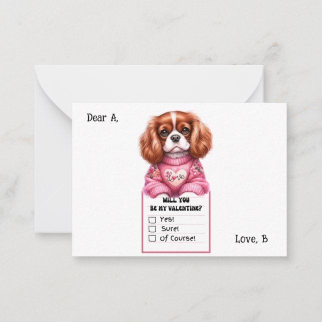 Customisable Cavalier King Charles Valentine Note  Card (Front)