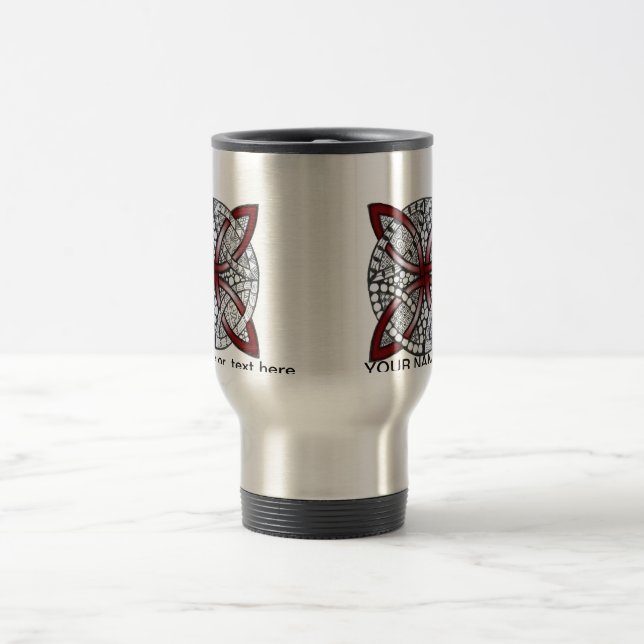 Customisable Celtic Knot Doodle Maroon Red Travel Mug (Center)