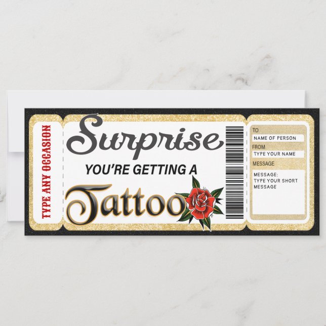 Customisable Certificate Tattoo Gift Ticket Invitation (Front)