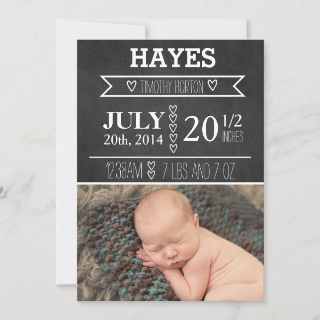 Customisable Chalkboard Birth Announcement (Front)