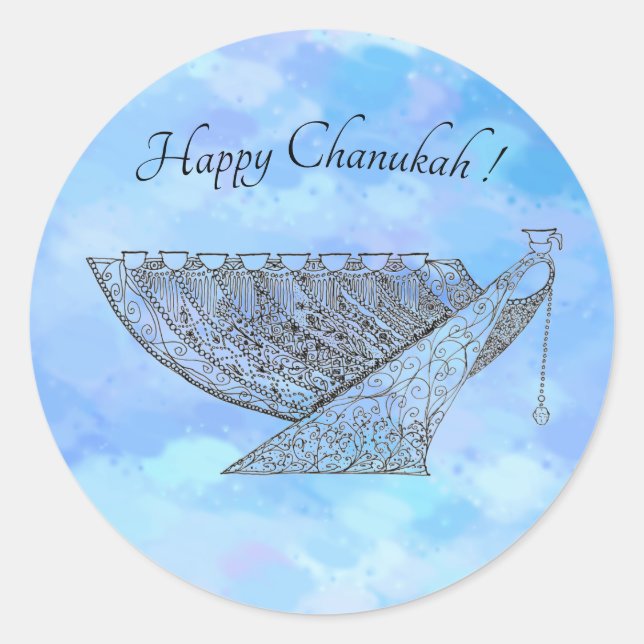 Customisable Chanukah Sticker, Small Classic Round Sticker (Front)