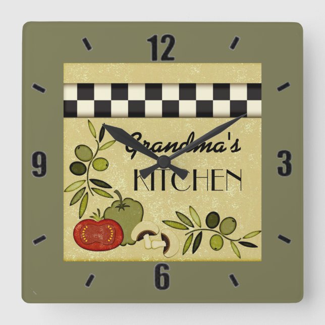 Customisable chequered kitchen wall clock (Front)