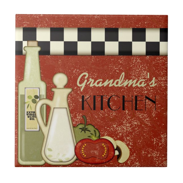 Customisable chequered kitchen wall plaque tile (Front)