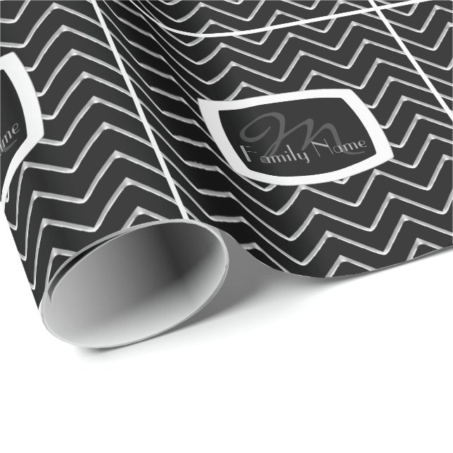 Customisable Chevron Metallic/Silver (Monogram) Wrapping Paper (Roll Corner)