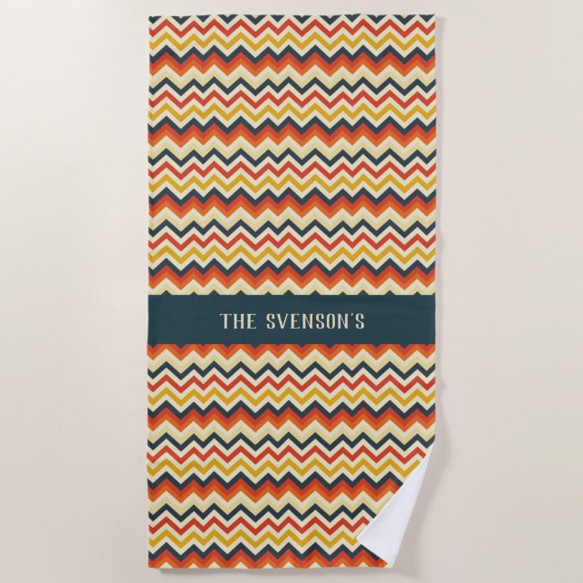 Customisable Chevron Pattern with Retro Colour Pal Beach Towel (Front)
