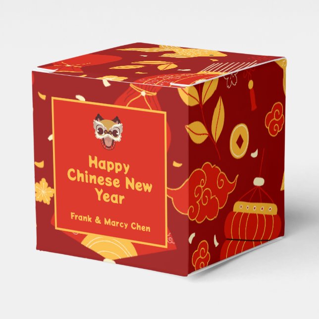Customisable Chinese New Year Icons Red & Gold Favour Box (Front Side)