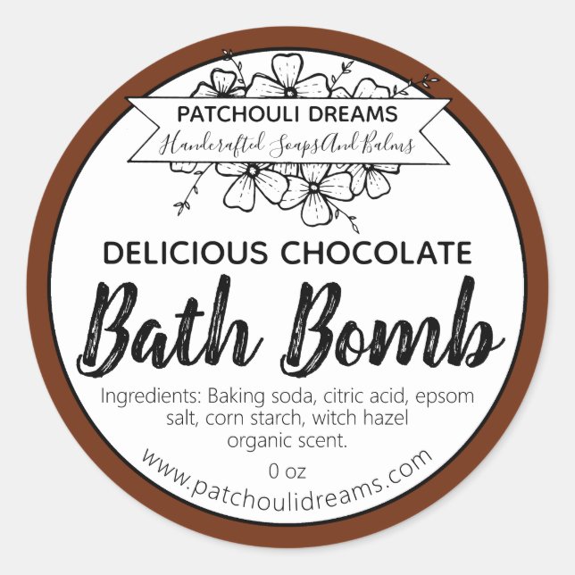 Customisable Chocolate Bath Bomb Label Handmade (Front)