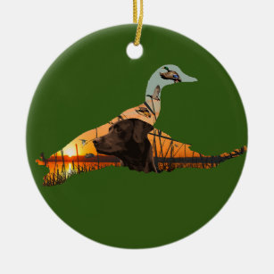Customisable Chocolate Labrador Ornament, Duck Ceramic Tree Decoration