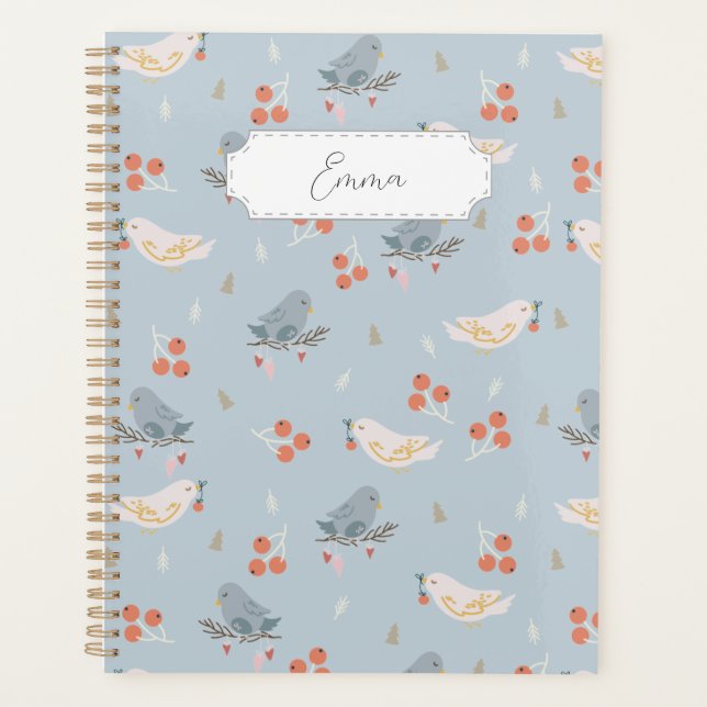Customisable Christmas Birds Seamless Pattern Planner (Front)