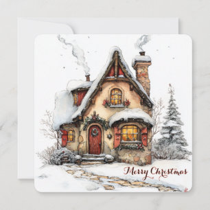 Customisable Christmas Card With Watercolor House