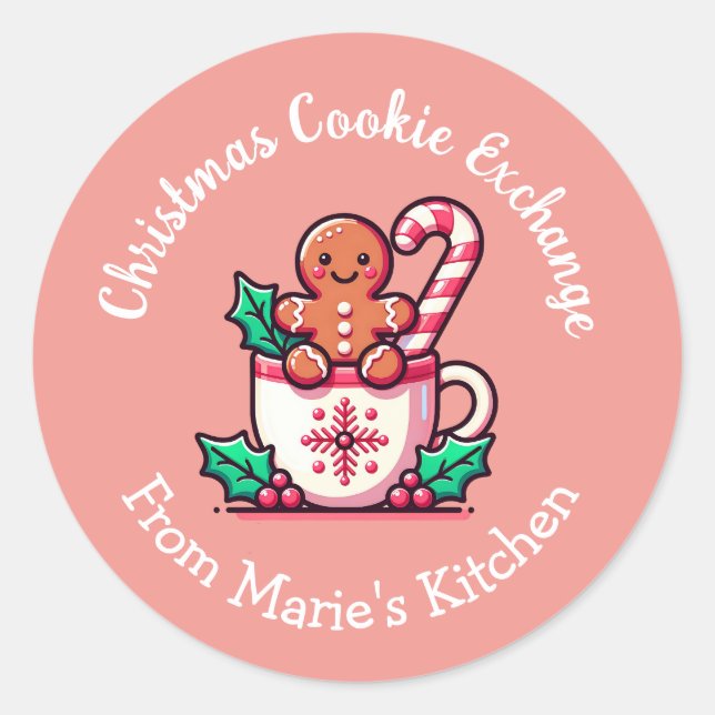 Customisable Christmas Cookie Exchange Classic Round Sticker (Front)