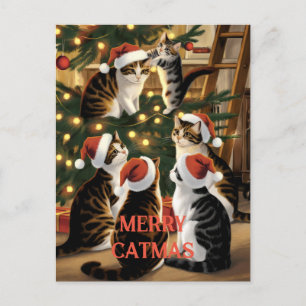 Customisable Christmas Cute Vintage Cats Postcard