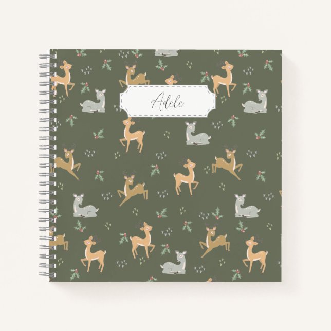 Customisable Christmas Deer Seamless Pattern Notebook (Front)