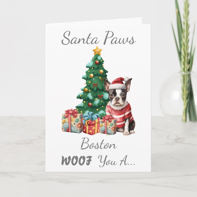Customisable Christmas Dog Boston Terrier Holiday Card (Front)