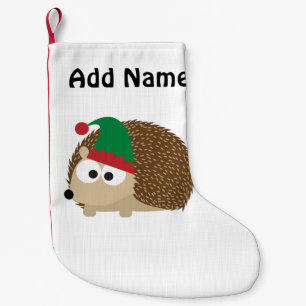 Customisable Christmas Elf Hedgehog Small Christmas Stocking