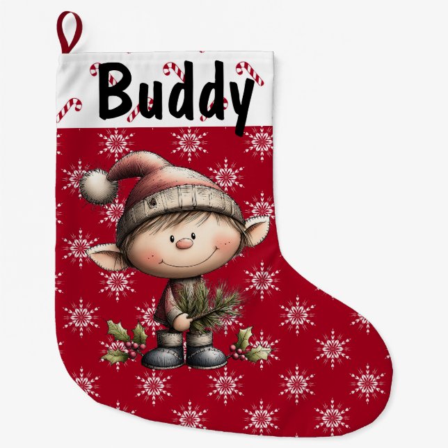 Customisable Christmas Elf Large Christmas Stocking (Front)