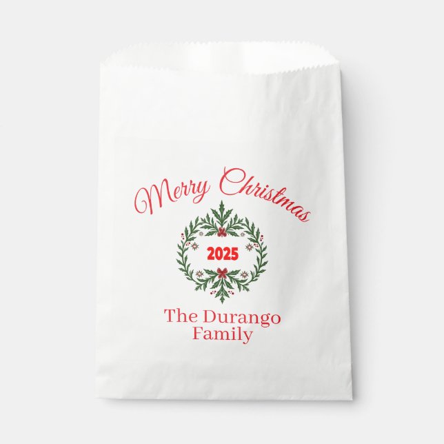 Customisable Christmas Festive Floral Wreath Favour Bags (Front)
