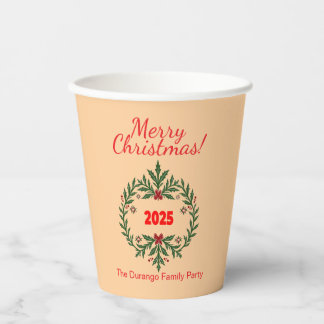 Customisable Christmas Festive Floral Wreath  Paper Cups