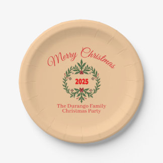 Customisable Christmas Festive Floral Wreath  Paper Plate