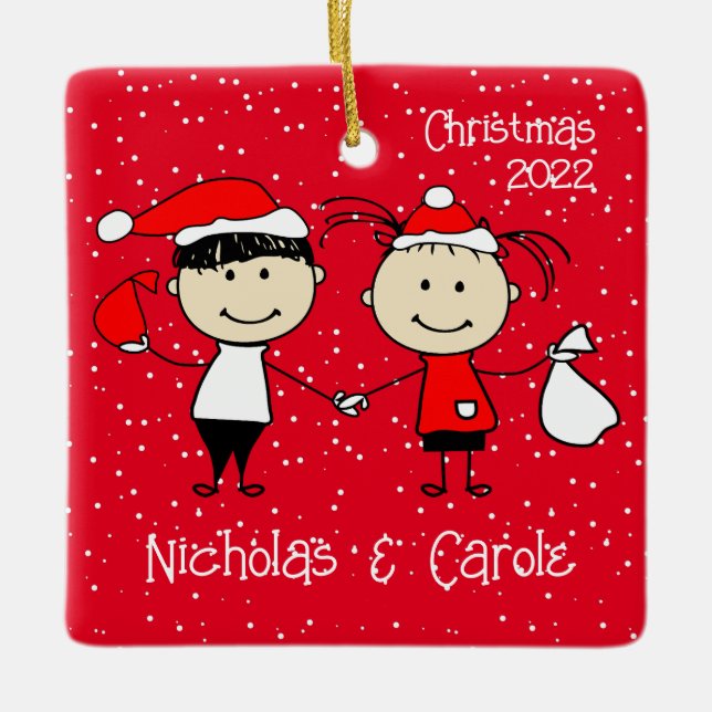 Customisable Christmas for Couples Fun Holiday Ceramic Ornament (Front)