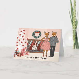 Customisable Christmas Fox Couple Card