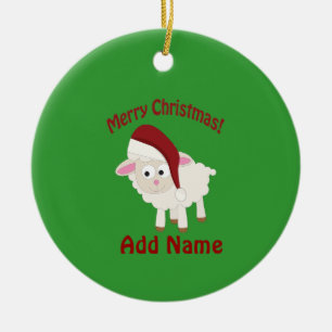 Customisable Christmas lamb Ceramic Tree Decoration
