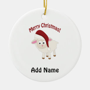 Customisable Christmas lamb Ceramic Tree Decoration