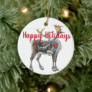 Customisable Christmas Moose Ceramic Tree Decoration