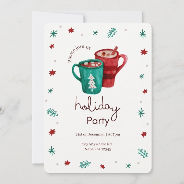 Customisable Christmas Party Hot Coco Snowflakes  Invitation (Front)