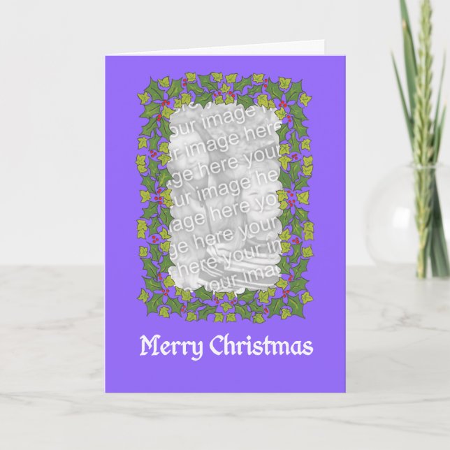 Customisable Christmas Photo Card - Holly Border (Front)
