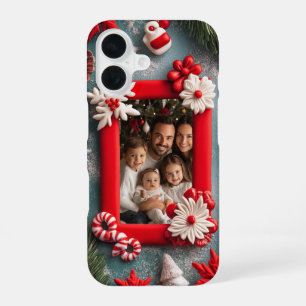 Customisable Christmas Photo Red Frame iPhone 16 Case