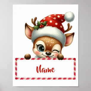 Customisable Christmas Reindeer & Candy Cane Poster